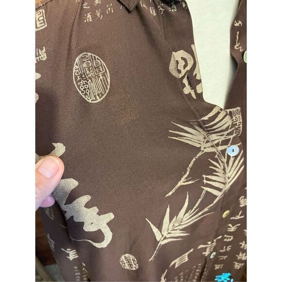 Soft Surroundings Vintage 90’s Brown Asian Print Long Sleeve Button Front Tunic - Picture 9 of 15